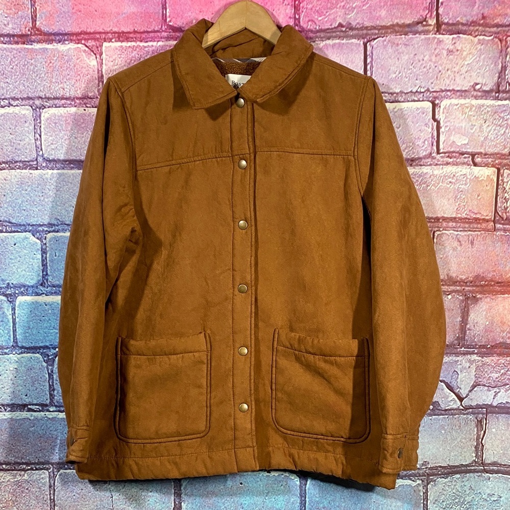 Boston Traders Sherpa Jacket Mens M Brown Fleece Lined Button Coat